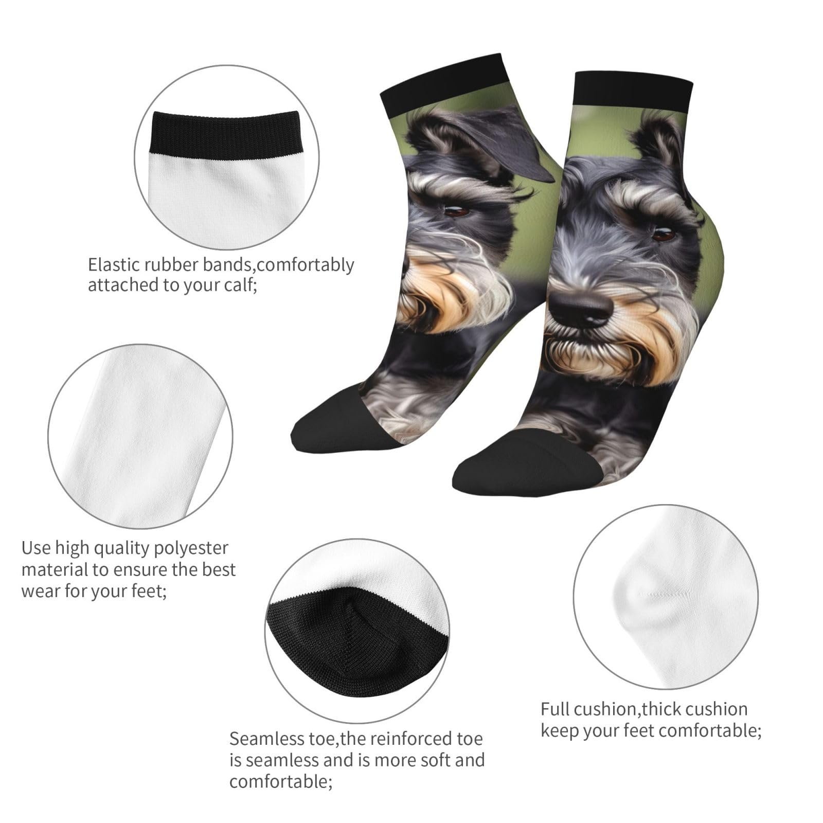 Носки SSIMOO Schnauzer Милые, Модные, Удобные, Повседневные, Подходят для любого времени года, Рисунок Schnauzer, Универсальный размер, Рисунок Schnauzer, фото №6