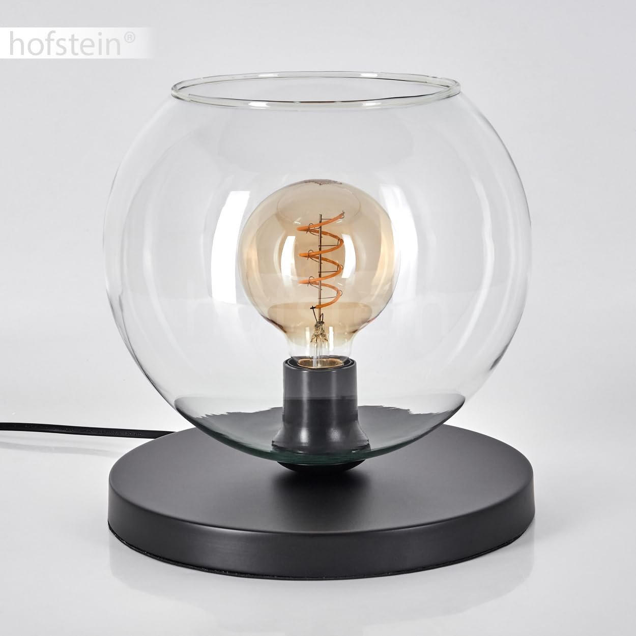 Настільна лампа HOFSTEIN Koyoto Метал/Скло 25 см 1 x E27 Чорний/Прозорий, фото №9