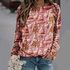 Женский Свитшот Generico Санта Клаус 2024 Рождественский Свитшот Женская Рождественская большая футболка с принтом Рождественские топы с длинными рукавами Рождественский джемпер Женский зимний Свитшот с оленями Рождество synthetic.ua - Фото 1