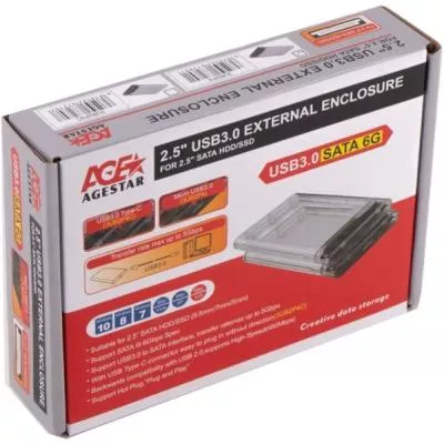 Карман внешний AgeStar 2.5", USB3.0, прозрачный 3UB2P4, фото №2