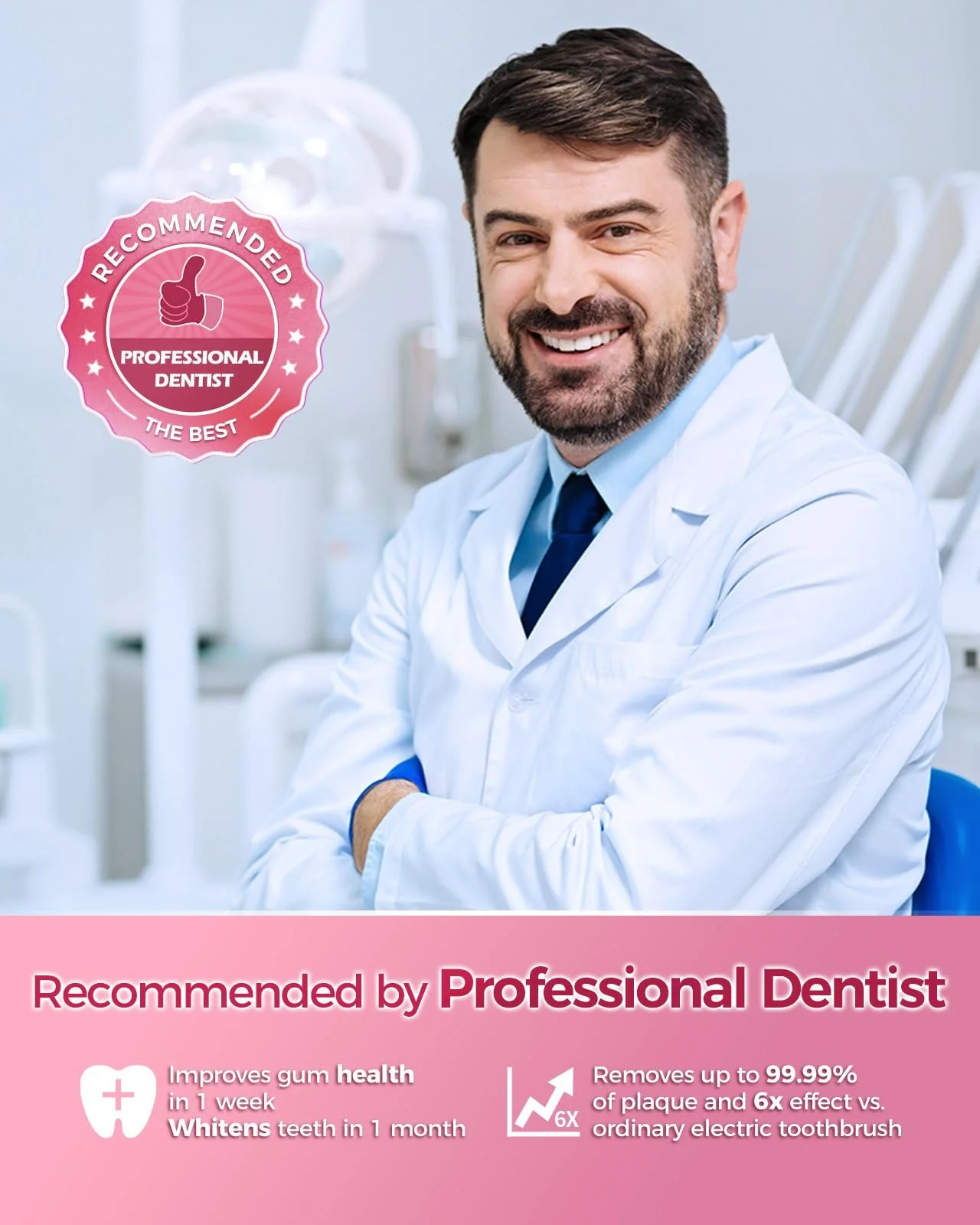 Вращающаяся электрическая зубная щетка TEETHEORY 4 режима Розовая, фото №9