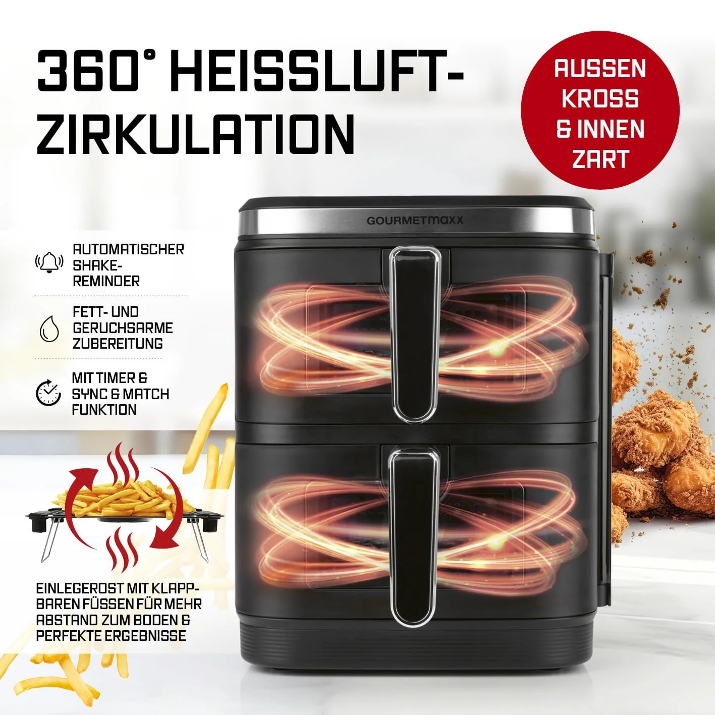 Мультипіч GOURMETmaxx FryUp Vertical 10 л 2800 Вт 2 камери, фото №4 Мультипіч GOURMETmaxx FryUp Vertical 10 л 2800 Вт 2 камери, фото №4
