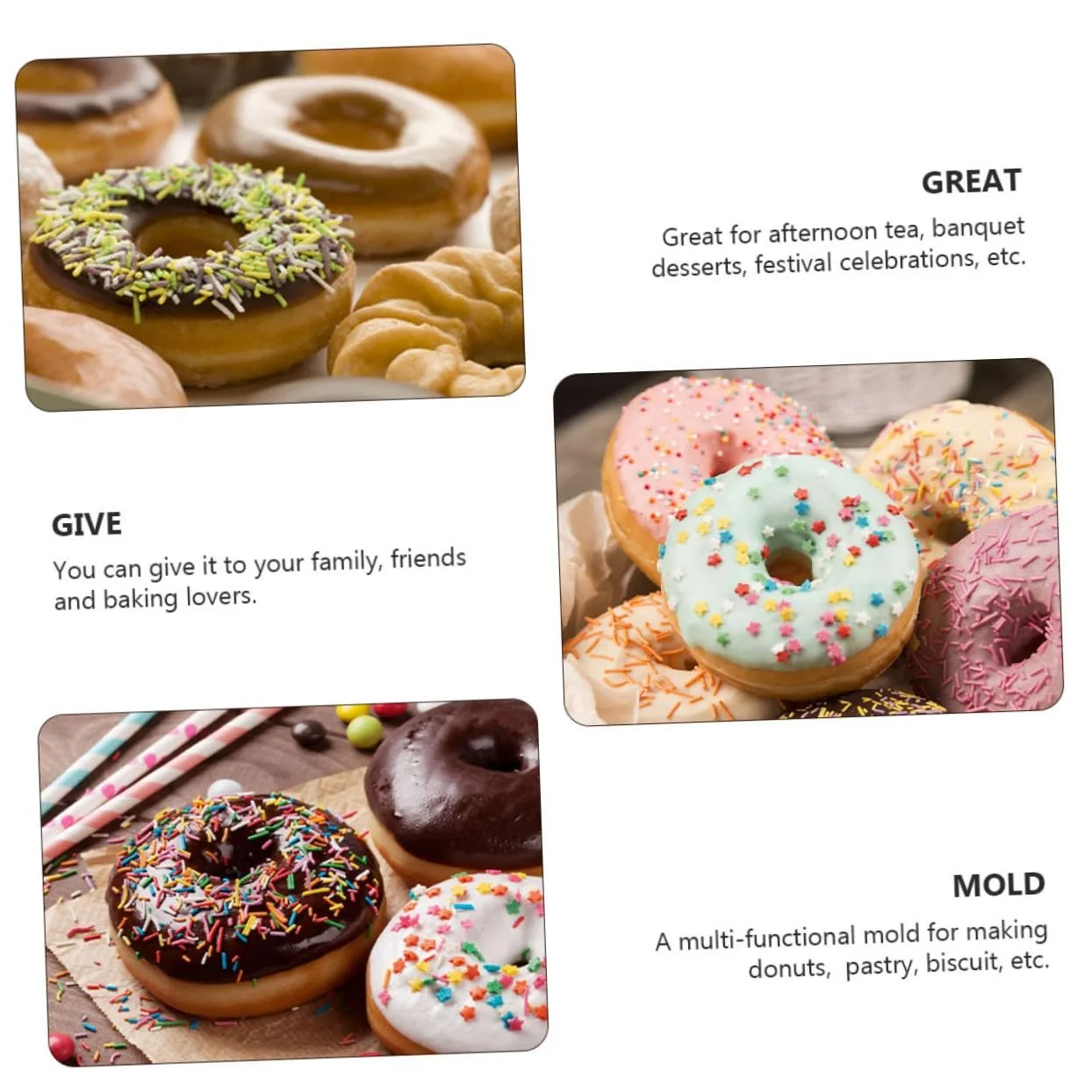 Набор форм для пончиков 3 штуки пластик PP сердце цветок и круглые, фото №7 Набор форм для пончиков 3 штуки пластик PP сердце цветок и круглые, фото №7