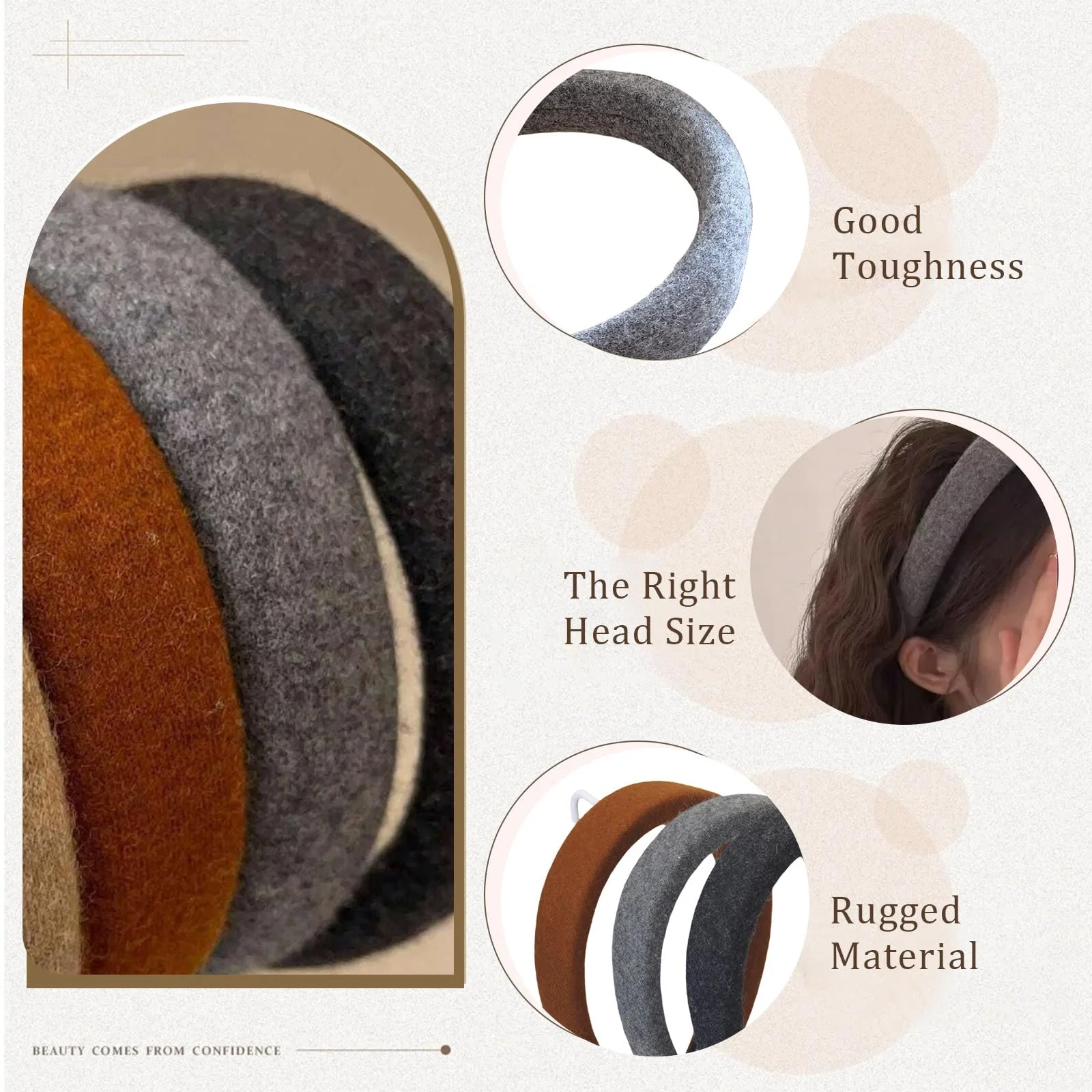 Набір із 3 модних жіночих обручів з вовняного фетру, фото №4 Набір із 3 модних жіночих обручів з вовняного фетру, фото №4