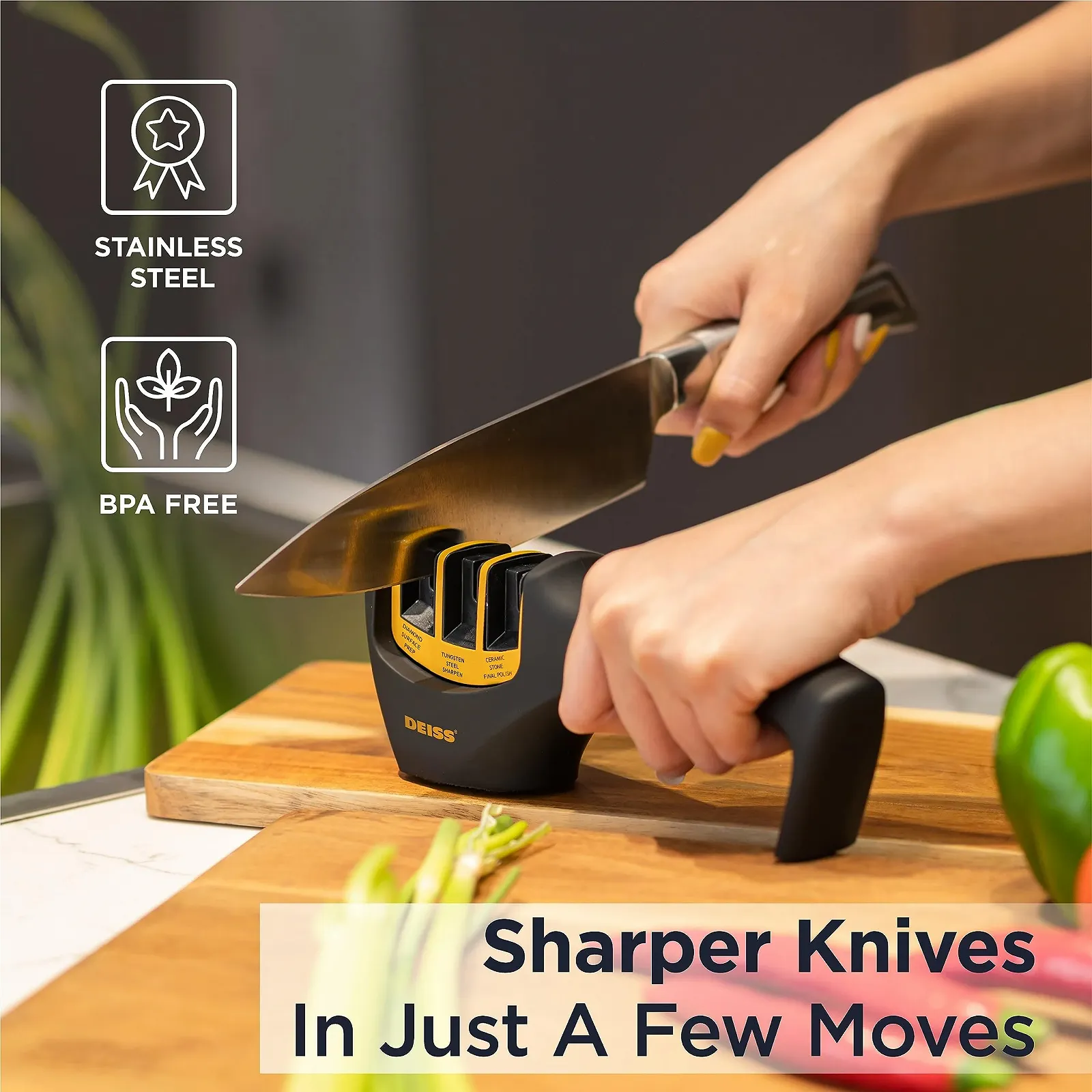 Точило для кухонних та кишенькових ножів Deiss PRO 3-ступінчаста Помаранчева, фото №6