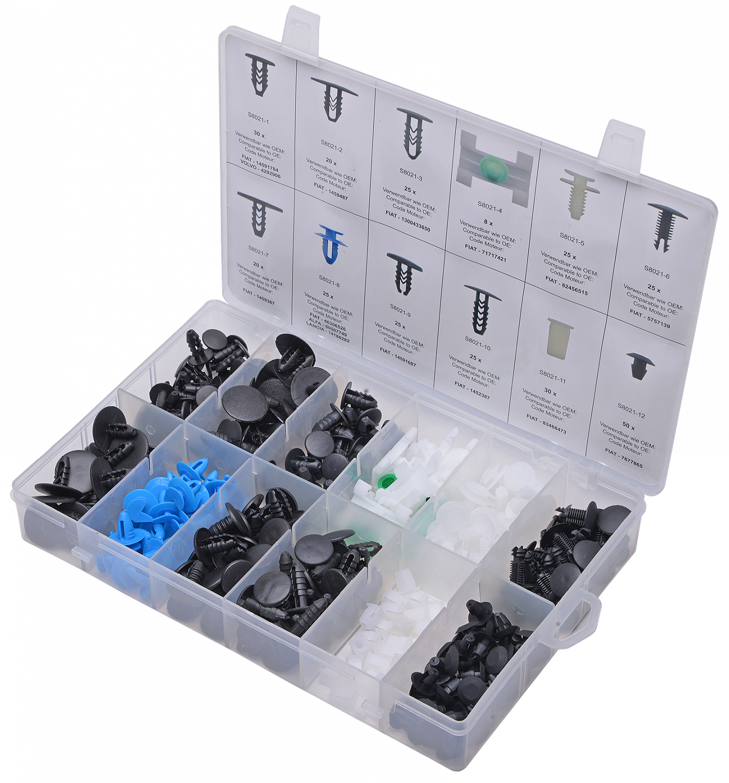 Набір кріпильних кліпс Fiat SW-STAHL S8021 308 предметів, фото №1