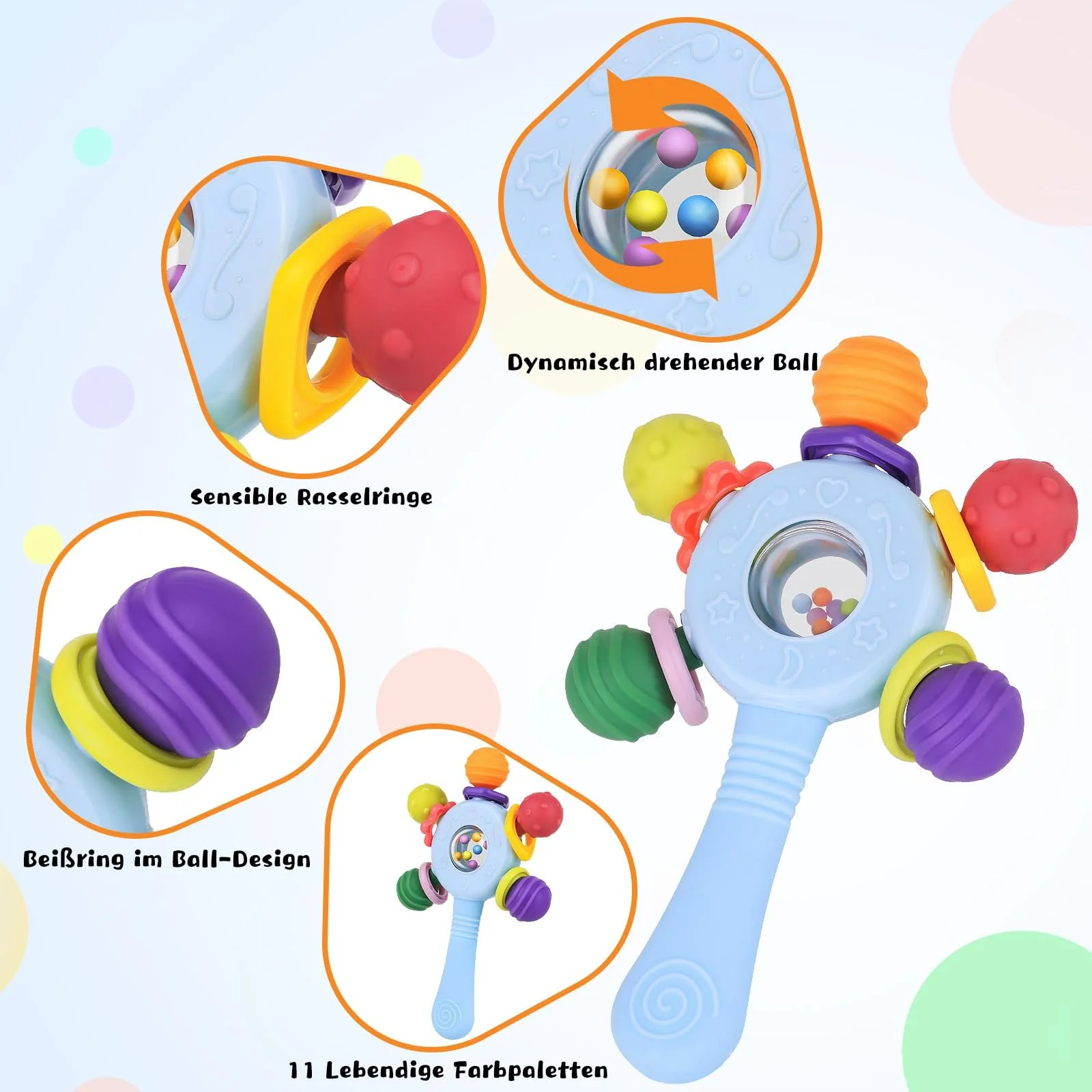 Брязкальце-прорізувач для немовлят Ергономічний та безпечний дизайн іграшки Синій, фото №2