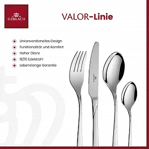 Набір столових приборів Gerlach Valor на 6 персон, 24 предмети, блискучі ціна на synthetic.ua - Фото 1 Набір столових приборів Gerlach Valor на 6 персон, 24 предмети, блискучі synthetic.ua - Фото 1