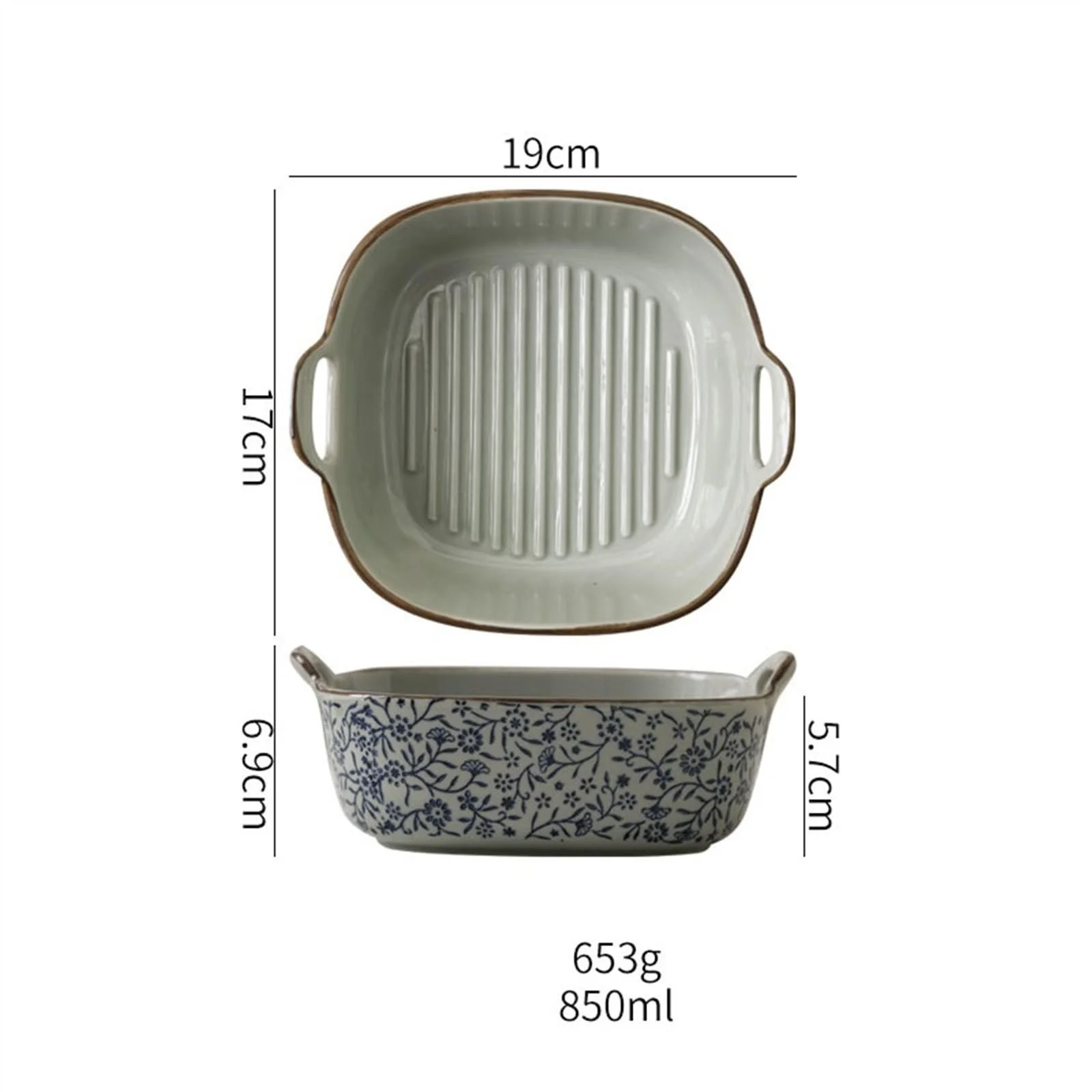 Форма для запекания керамическая квадратная 7 дюймов с двумя ручками, фото №2