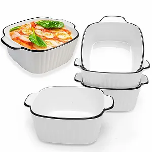 Набор из 4 керамических форм для запекания 400 мл с ручками 14.9 x 11.5 x 5.7 см квадратные для духовки и СВЧ - Фото 1
