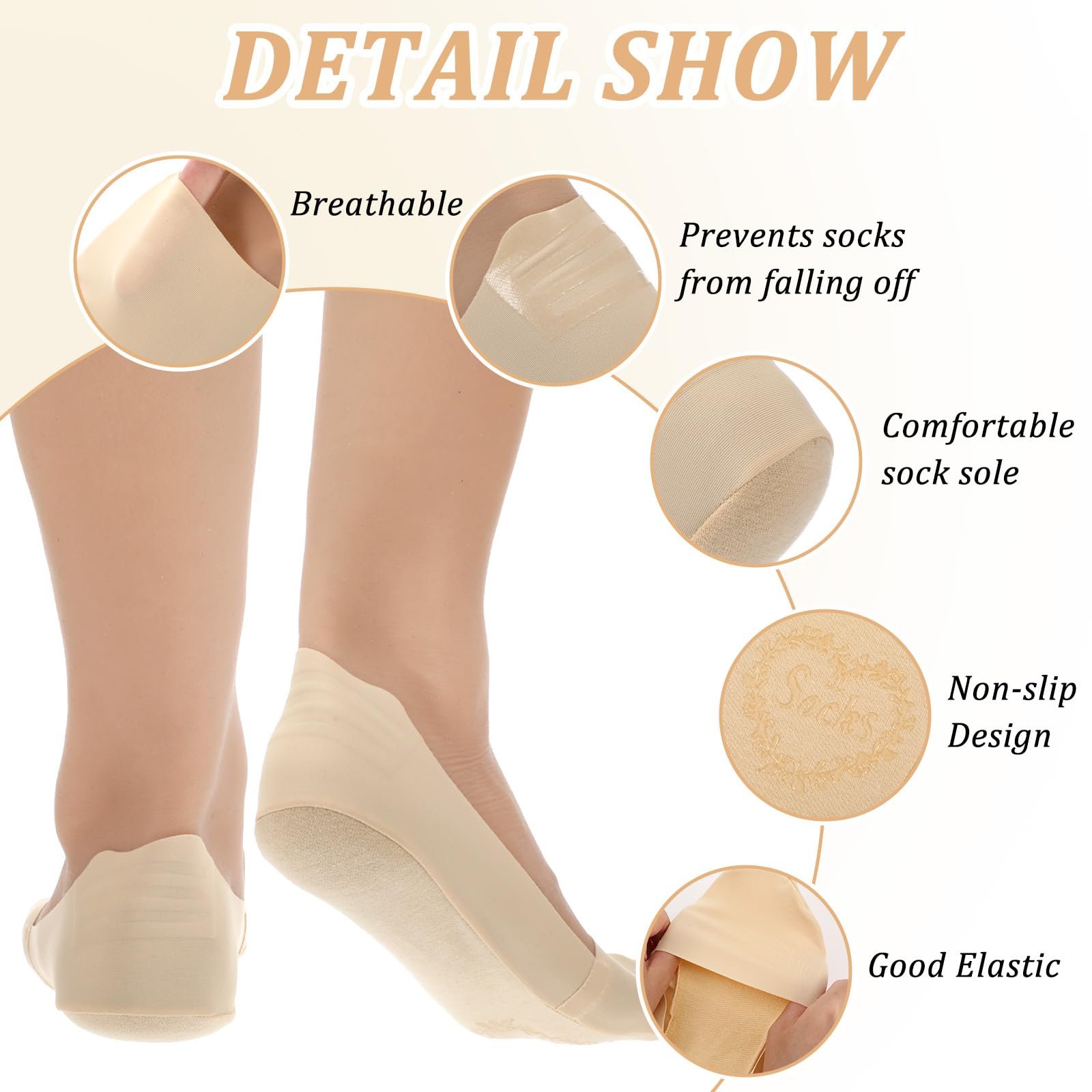 Комплект носков-подследников 6 пар, 35-40, Черный и телесный, один размер, фото №6