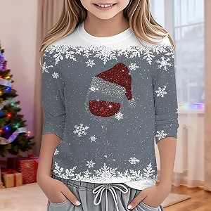 Детские светящиеся футболки с 3/4 рукавами для девочек и мальчиков, забавные рождественские графические принты, пуловер, повседневные свободные праздничные блузки, толстовка synthetic.ua - Фото 1