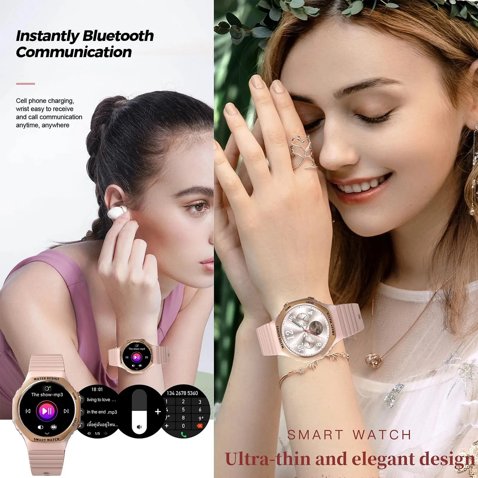 Смарт-часы женские с функцией телефона 1.32 дюйма Полностью сенсорный экран, фото №6