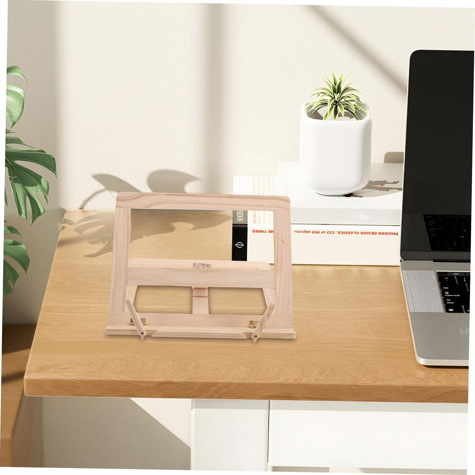 Регулируемая деревянная подставка для чтения складная с функцией охлаждения Эргономичная подставка для книг Планшетов и ноутбуков Компактный складной настольный органайзер, фото №7