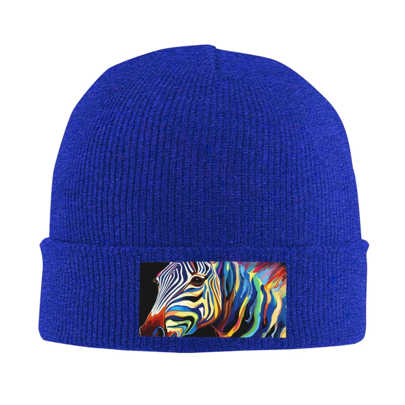 Шапка-біні з кольоровим зебровим принтом на чорному фоні для жінок, тепла зимова в'язана, фото №4