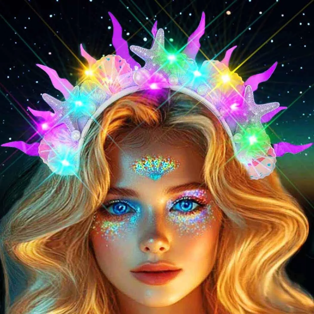 Обруч для волосся Морська зірка, фіолетовий, мушля, LED, фото №1