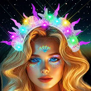 Обруч для волосся Морська зірка, фіолетовий, мушля, LED - Фото 1