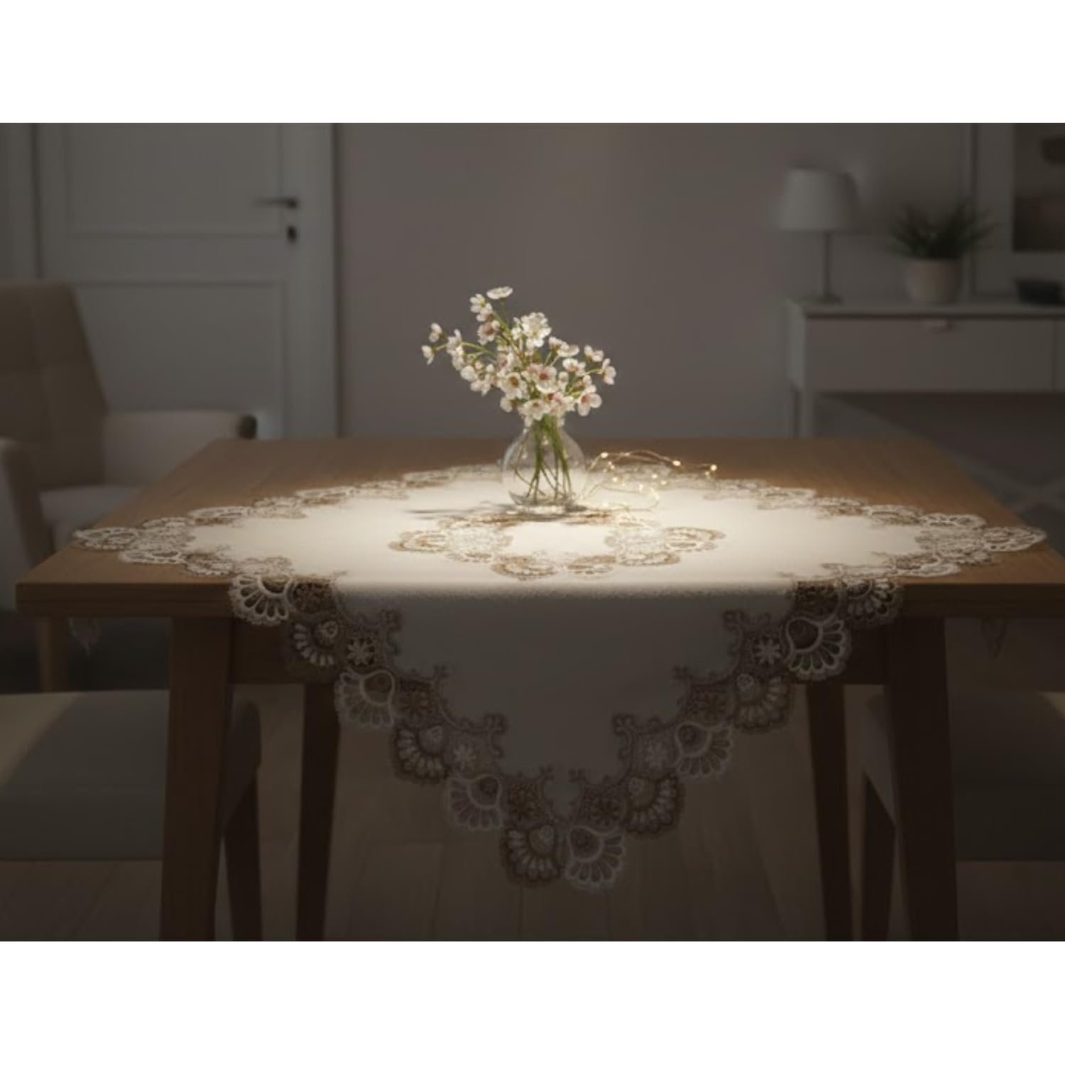 Скатертина Elegant Jacquard Lace 85 x 85 см Поліестер Коричневий Білий Екрю, фото №2