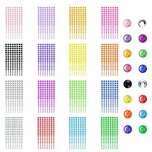 Стразы Fousenuk Набор 3520 штук, 16 листов, самоклеящиеся, 4 размера, 16 цветов для лица, DIY искусства, ремесел, макияжа ногтей - Фото 1