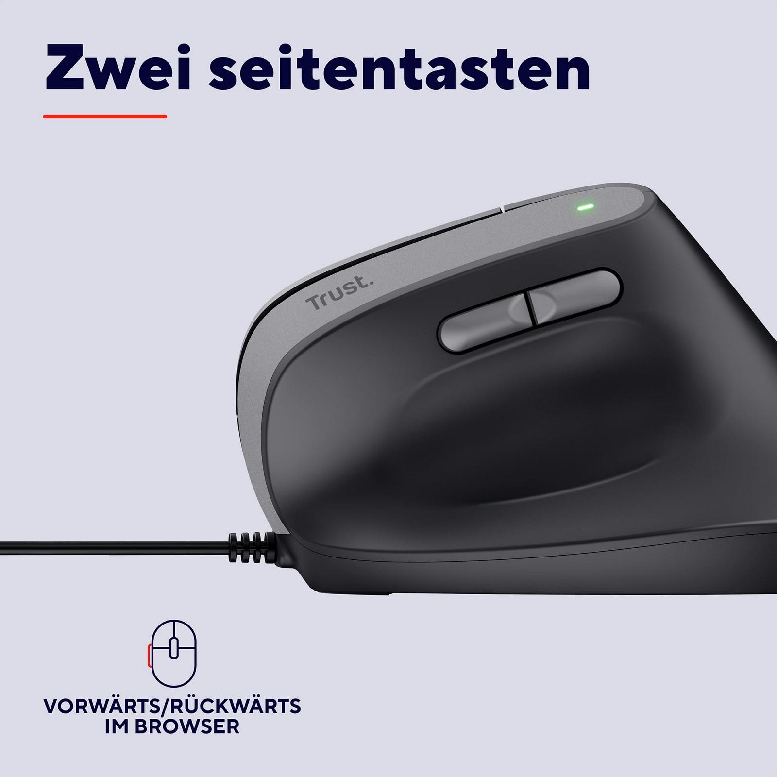 Мышь Trust Yuno Vertikale, эргономичная для правшей, предотвращение "мышиной руки"/теннисного локтя (синдром RSI), PC-мышь с кабелем, компьютер, ноутбук, Mac - Черный, фото №5