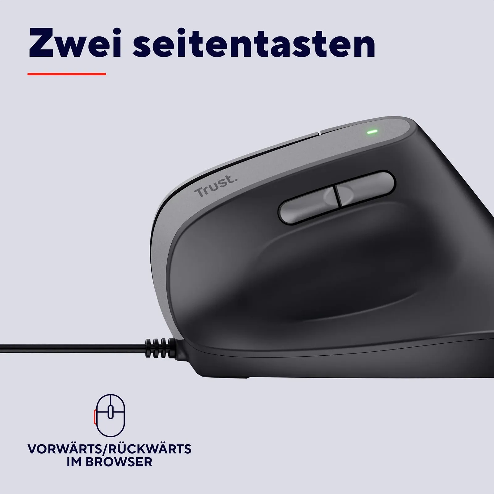 Мышь Trust Yuno Vertikale, эргономичная для правшей, предотвращение "мышиной руки"/теннисного локтя (синдром RSI), PC-мышь с кабелем, компьютер, ноутбук, Mac - Черный, фото №5