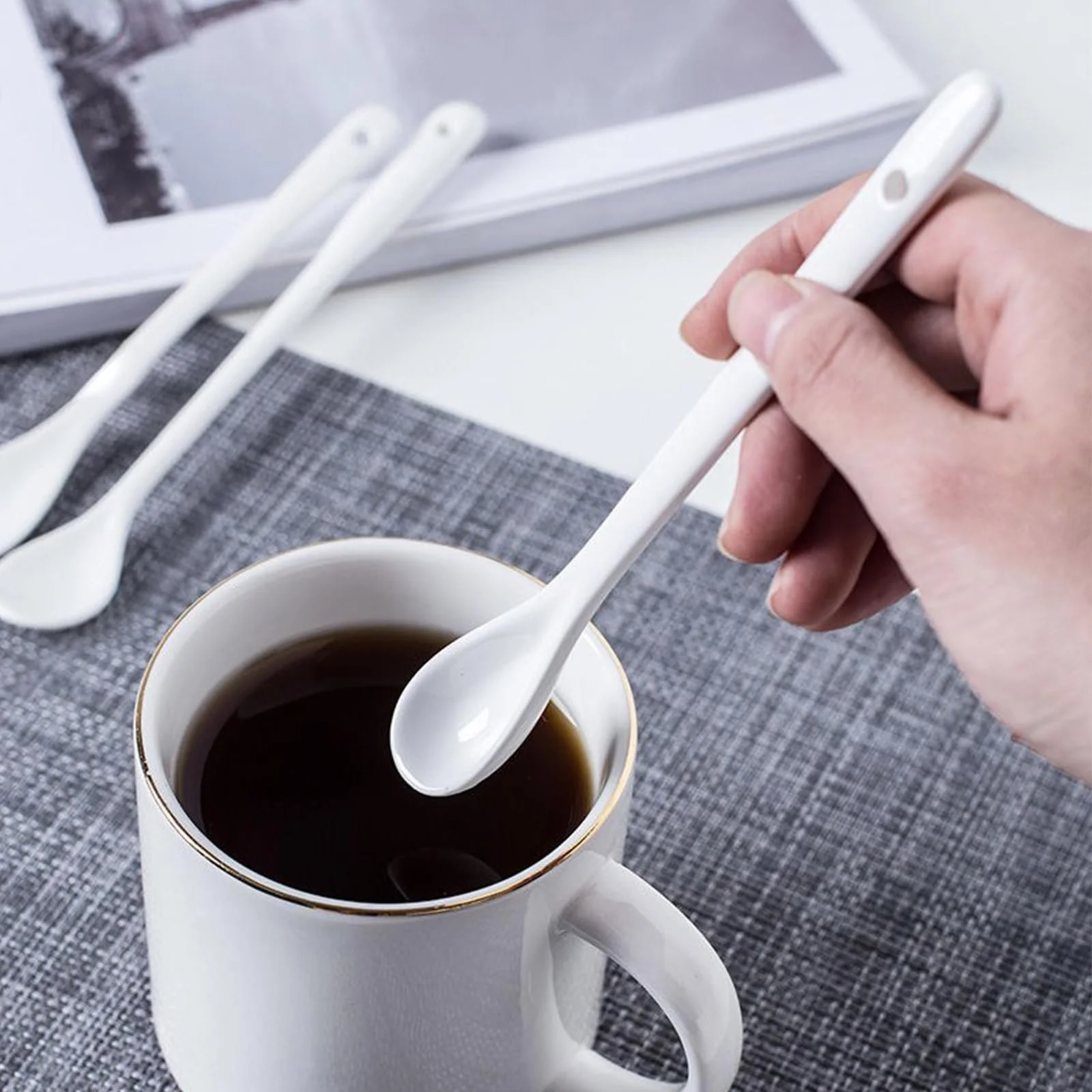 Набір порцелянових ложок з довгою ручкою 8 шт., фото №4