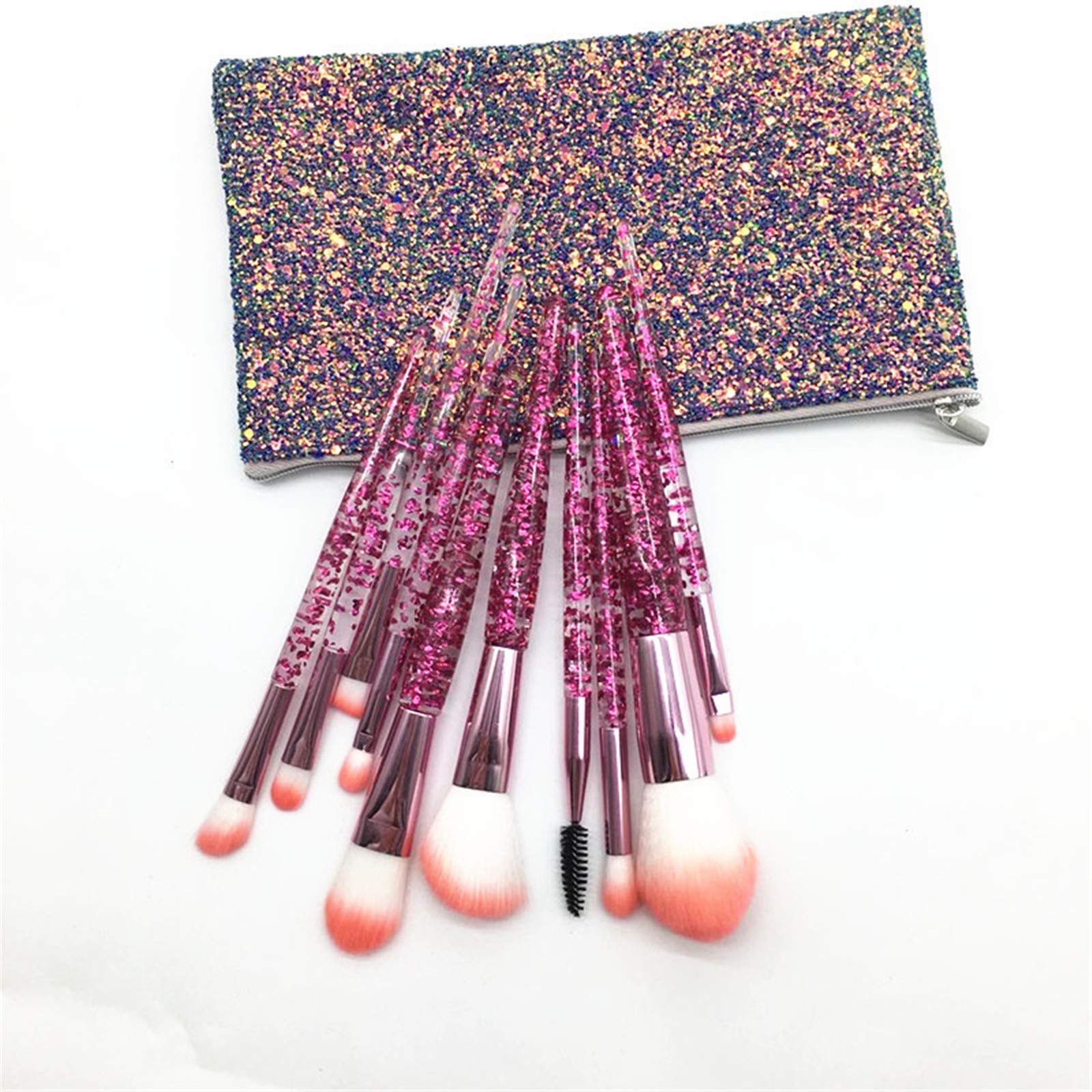 Набор кистей для макияжа Rumity Beauty, 10 шт, кисть для основы, кисть для румян, кисть для теней, кисть для губ, кисть для носа, кисть для подводки глаз, кисть для бровей, розовый, фото №4