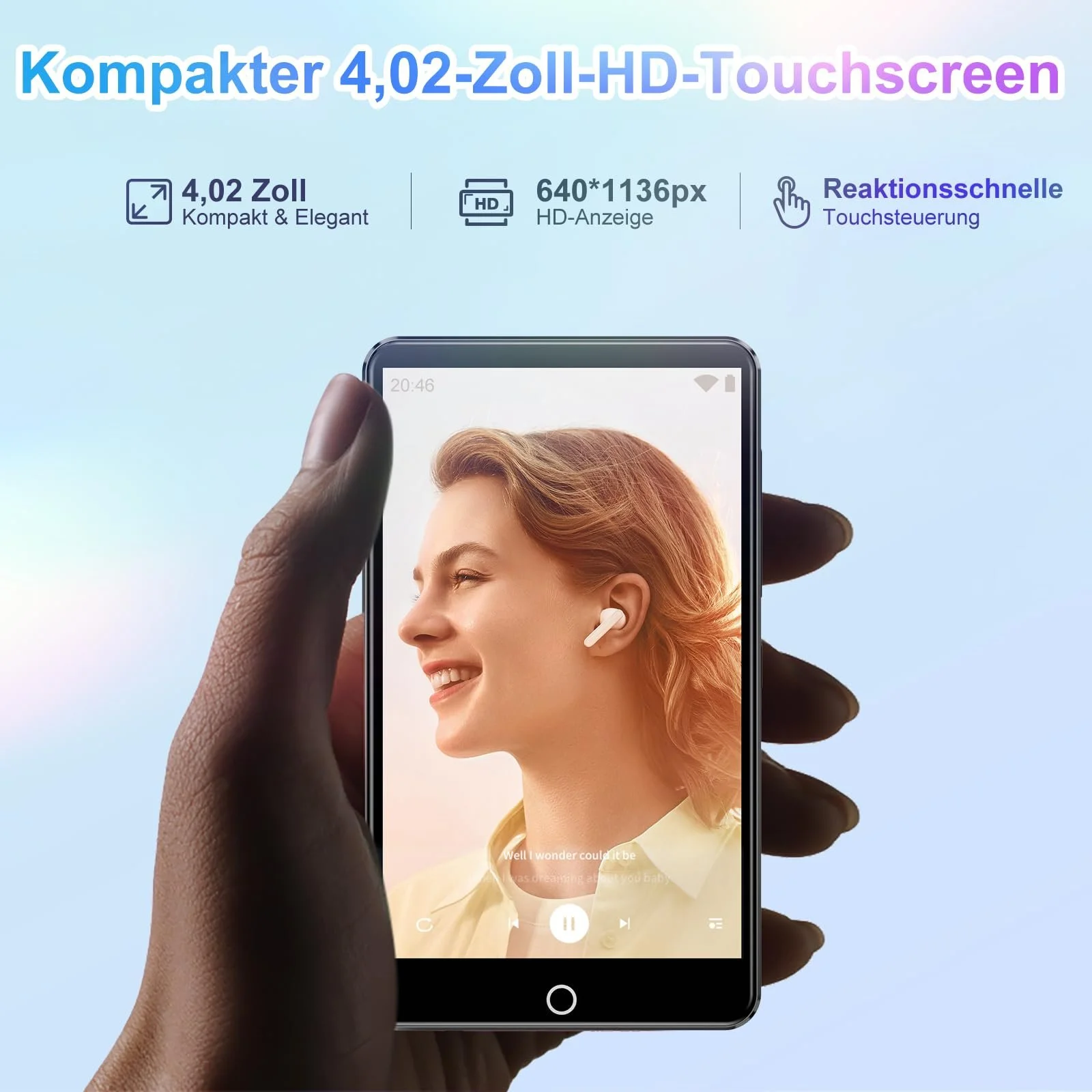 MP3 плеєр з Bluetooth і WiFi 80 GB, сенсорний екран 4.02 дюйма, з камерою, Android, Spotify, Audible, Amazon Music, Deezer, HiFi, з динаміком, FM-радіо, фото №7