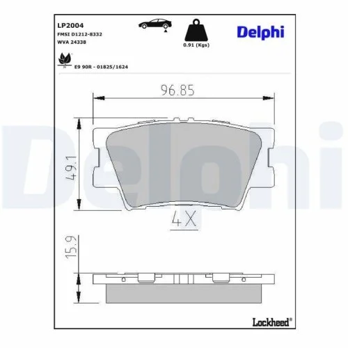 Комплект тормозных колодок, дисковый тормоз DELPHI LP2004 для TOYOTA LEXUS TOYOTA (GAC), фото №3