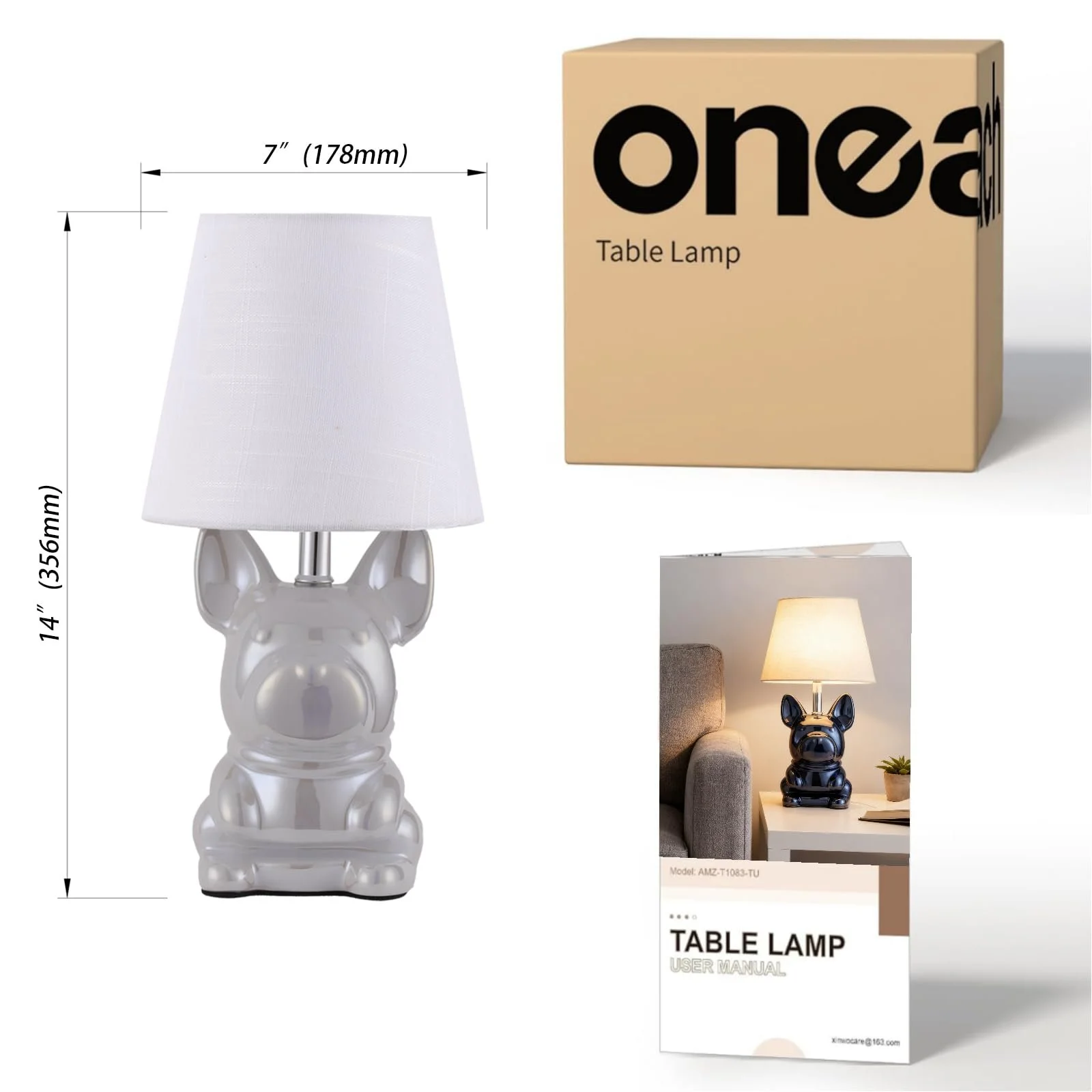 Настільна лампа Ceramic Puppy Linen Fabric Shade Pink, фото №8