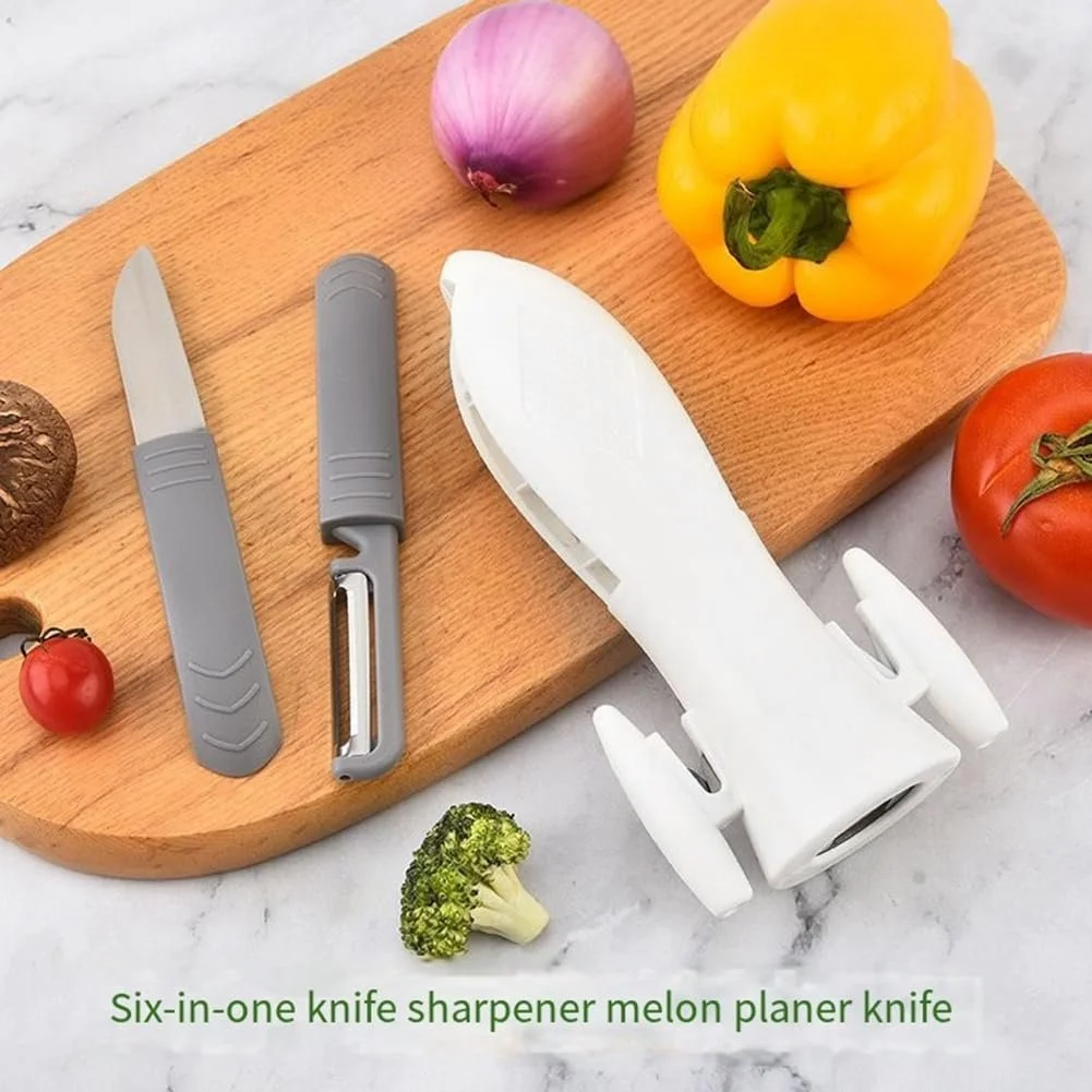 Багатофункціональний кухонний інструмент 5-в-1 овочечистка ніж відкривачка точилка та прес для часнику у формі ракети Чорний, фото №5