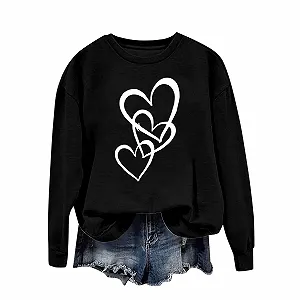 Женский свитшот Gwnauz Пуловер Женский джемпер День Святого Валентина Длинный рукав Большие размеры Пуловер с круглым вырезом Осень Зима Мягкие Удобные Топы с классическим принтом сердца - Фото 1