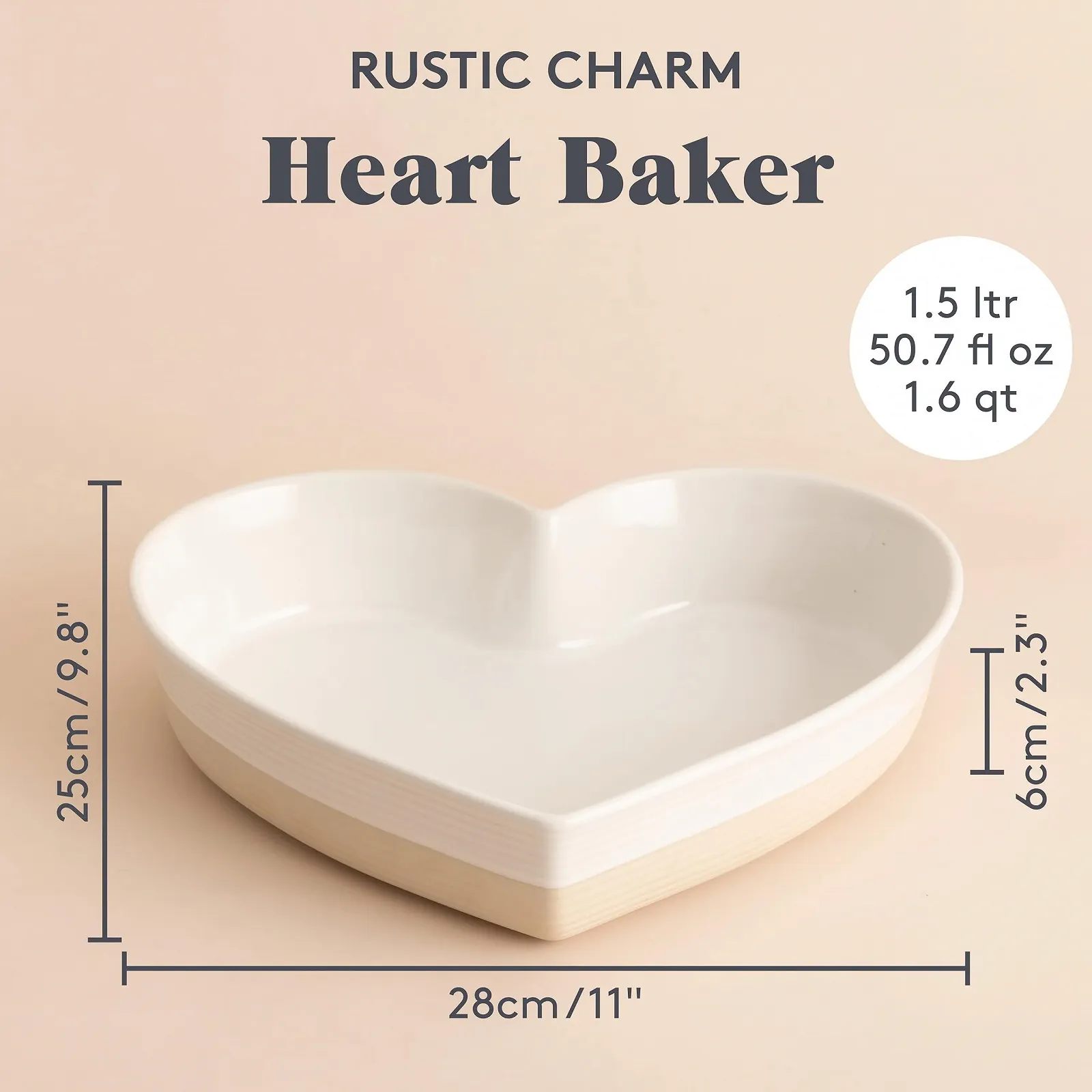 Форма для запекания Mason Cash Rustic Heart 1.5 л керамическая в форме сердца с тиснением, фото №2 Форма для запекания Mason Cash Rustic Heart 1.5 л керамическая в форме сердца с тиснением, фото №2