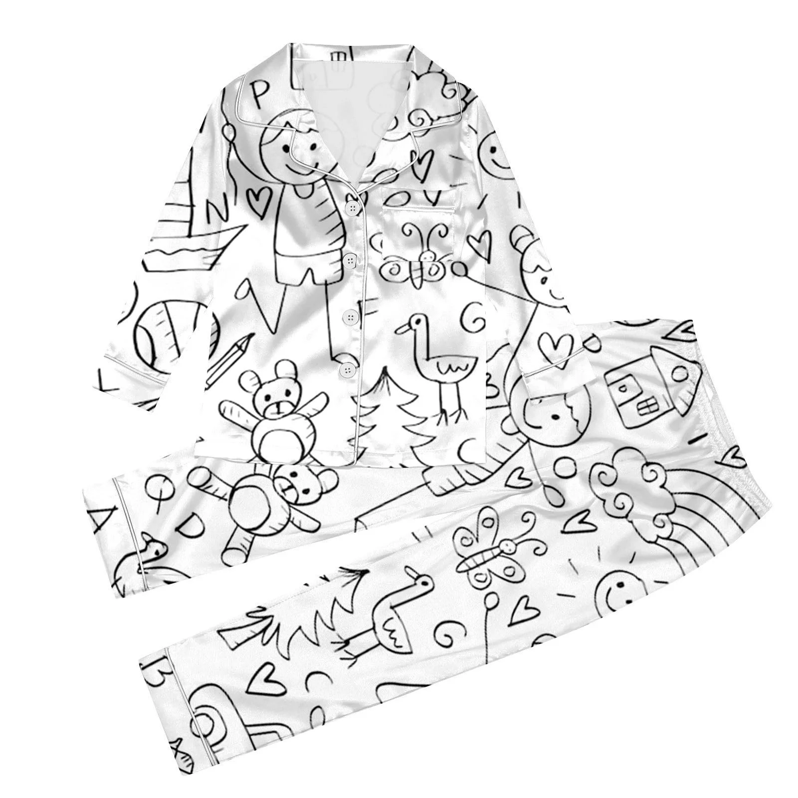 Детский набор пижам для раскрашивания, одежда для сна, зимний костюм для отдыха, белый мультяшный принт, художественная покраска, двухкомпонентная домашняя одежда, пижама для рисования своими руками, фото №1 Детский набор пижам для раскрашивания, одежда для сна, зимний костюм для отдыха, белый мультяшный принт, художественная покраска, двухкомпонентная домашняя одежда, пижама для рисования своими руками, фото №1