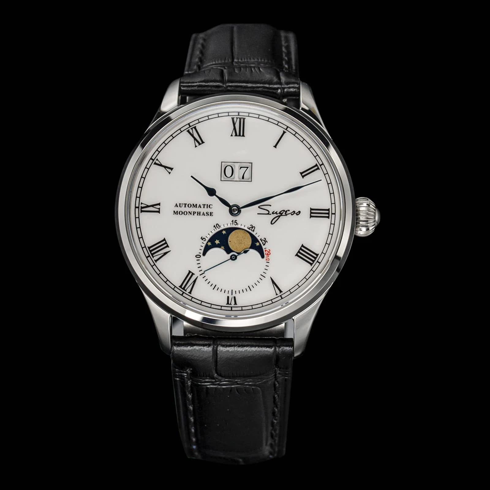 Годинник Sugess MoonPhase Master Seagull ST2528 Sapphire Glass Men's Automatic Mechanical 1963 Black 41mm Чорний, фото №3