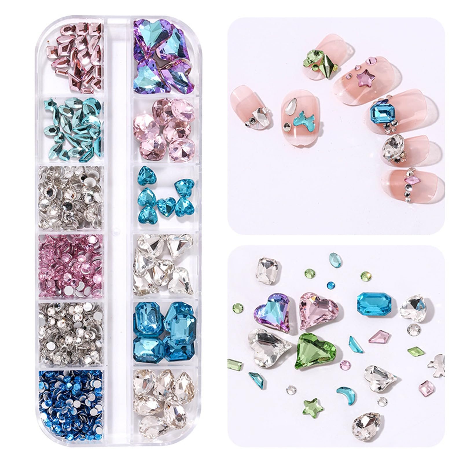 Набор страз для ногтей Jemora 12 ячеек, фигурные стразы, острые стразы, комбинированный набор, набор страз для ногтей своими руками, фото №3