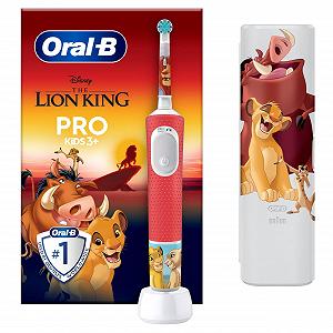 Електрична зубна щітка Oral-B Pro Kids Король Лев для дітей від 3 років, включаючи режим Sensitiv+, екстрам'яка щетина, 1 змінна щітка, 1 дорожній футляр, біло-червона - Фото 1