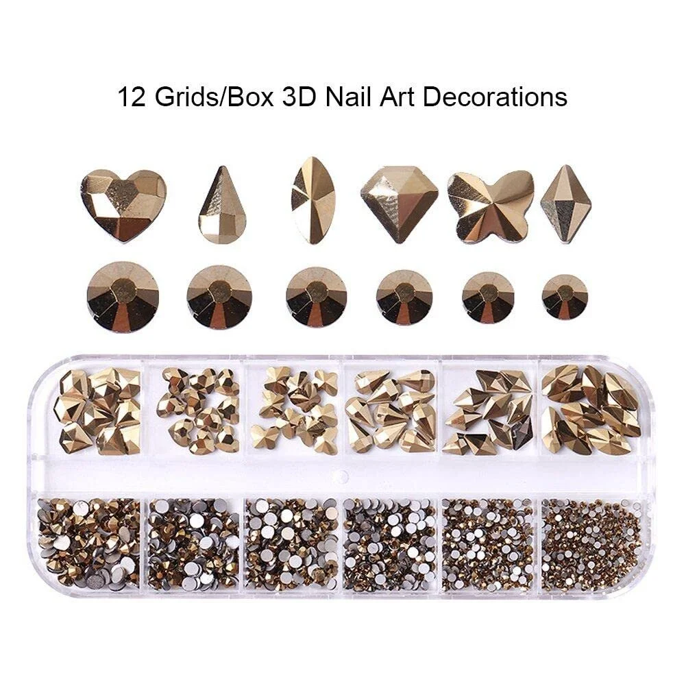 Плоскі Різнокольорові кристали Блискучі прикраси 3D DIY 12 сіток/коробка, фото №3
