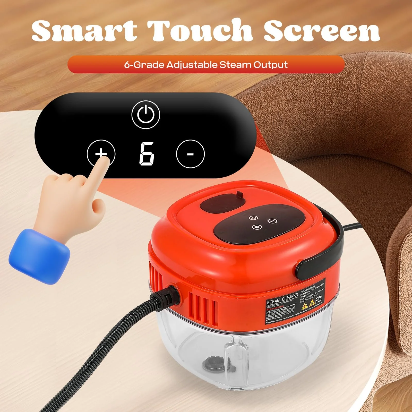 Ручний пароочисник Moongiantgo 2500 Вт 1.5 л 3.5 бар Помаранчевий, фото №6