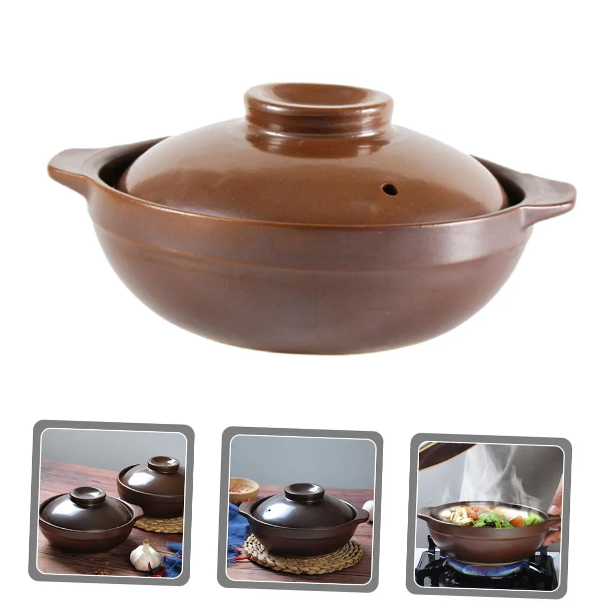 Кастрюля SOIMISS керамическая жаростойкая с гладкой поверхностью и двойными ручками, фото №4