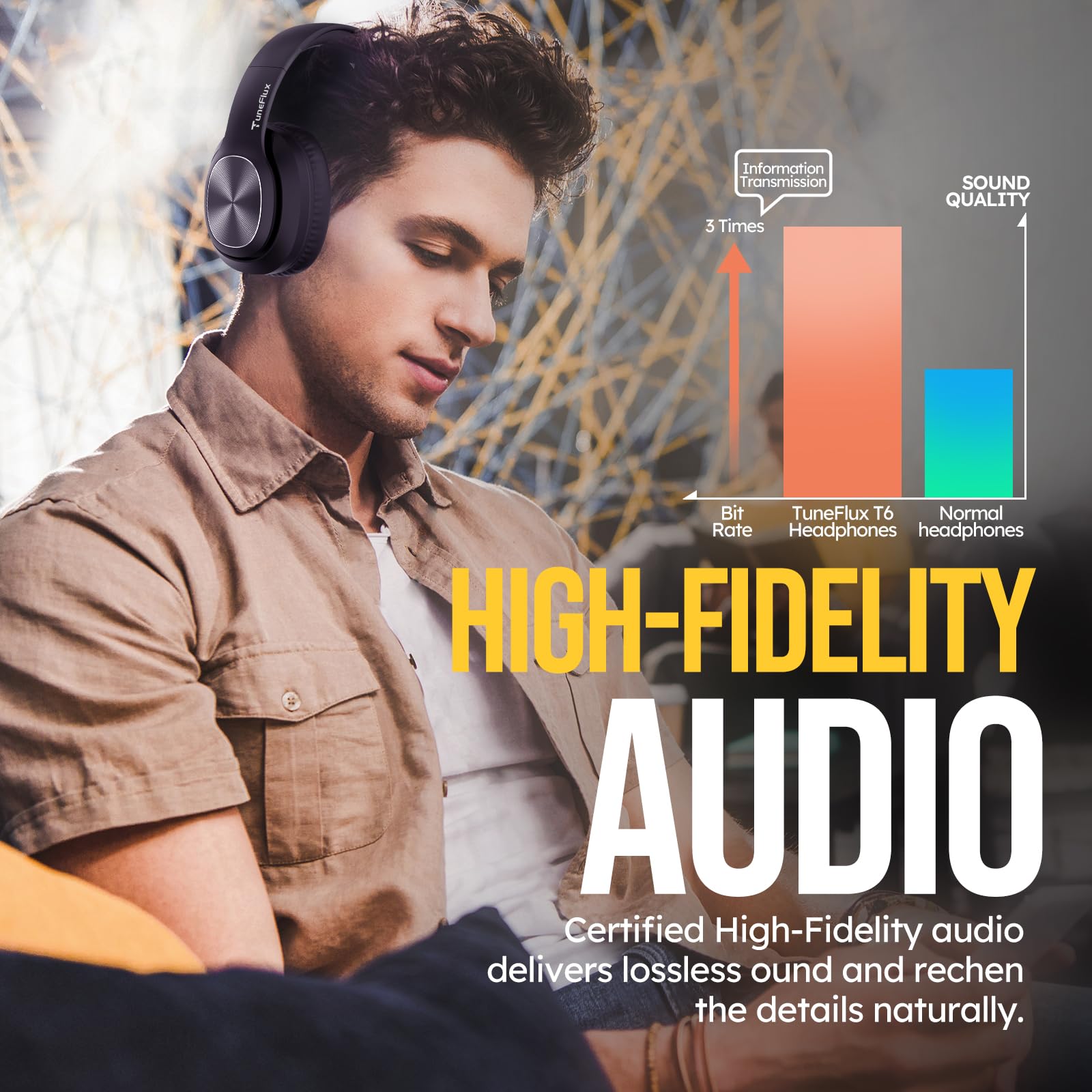 Навушники Bluetooth TuneFlux Over Ear 80 годин чорні, фото №5