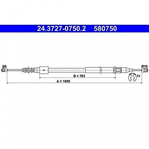Трос стоянкового гальма ATE 24.3727-0750.2 для OPEL VAUXHALL задній лівий - Фото 1