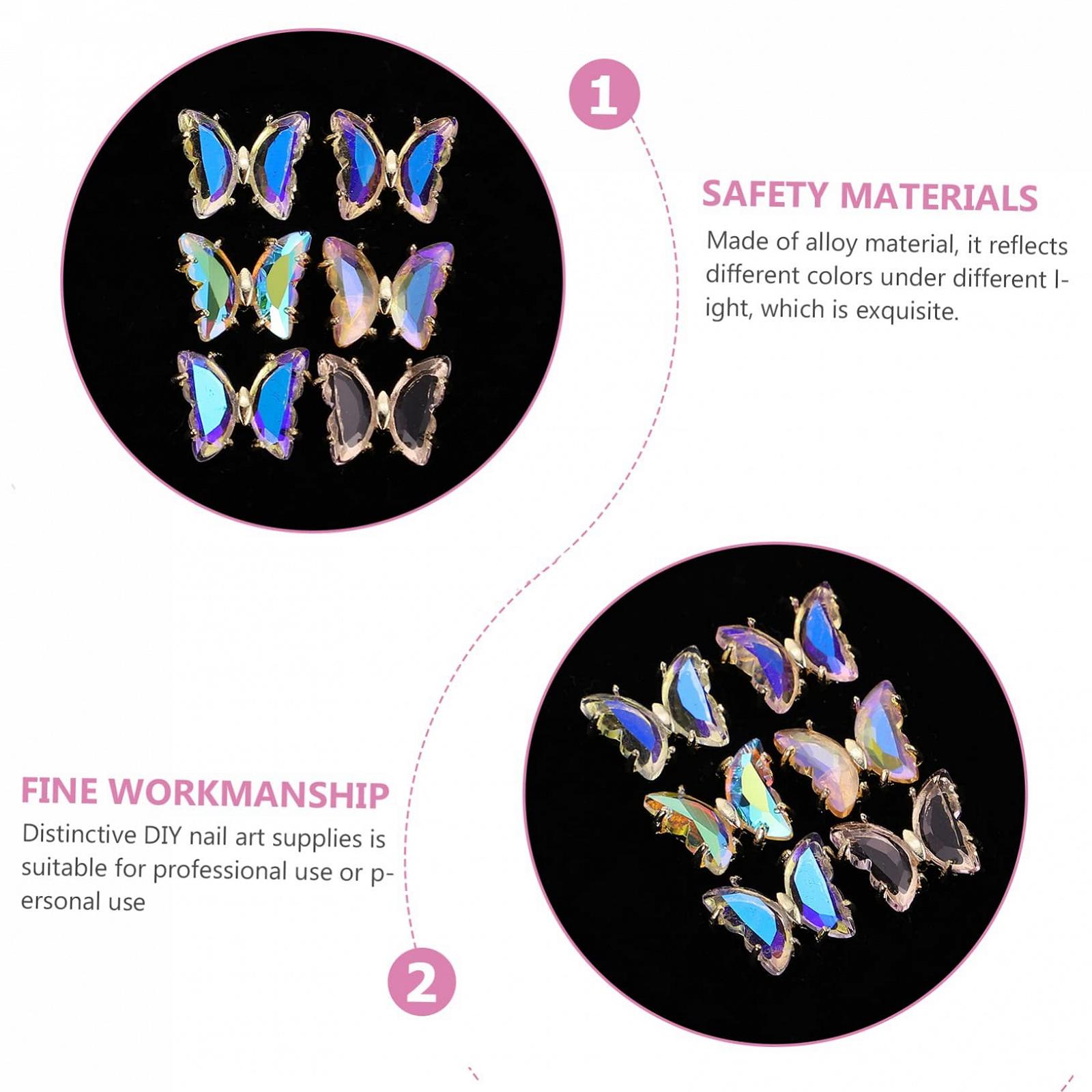 Украшение для ногтей Бабочка WOONEKY 12 шт. Бриллианты для ногтей Подвеска для ногтей Украшение для ногтей Кристалл Циркон, фото №6