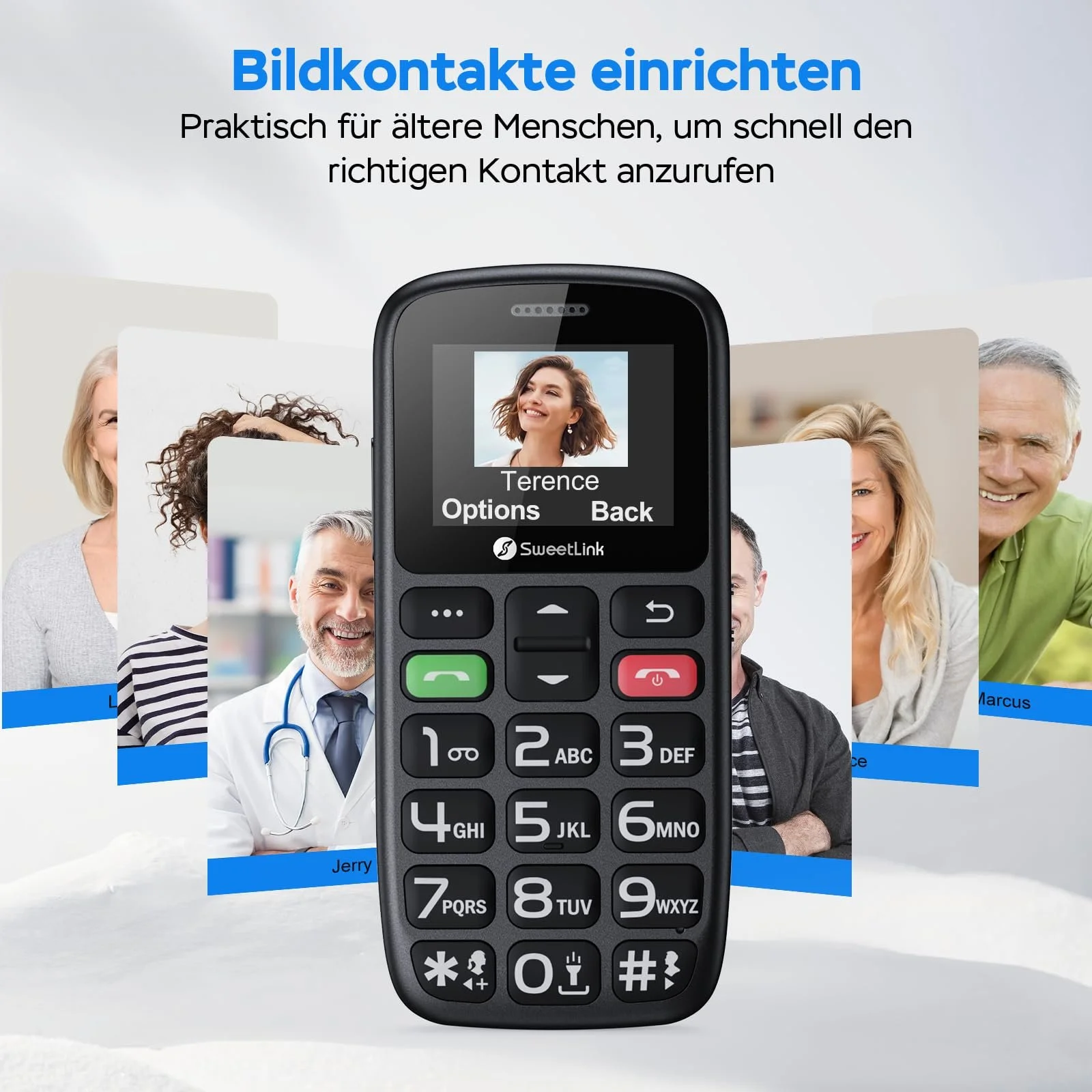 Мобільний телефон SweetLink S2PLUS для літніх людей без контракту - Dual SIM 2G GSM з батареєю 1400 мАг, кнопка екстреного виклику SOS, 1.77-дюймовий дисплей з великими кнопками, зарядна станція та FM-радіо, фото №8