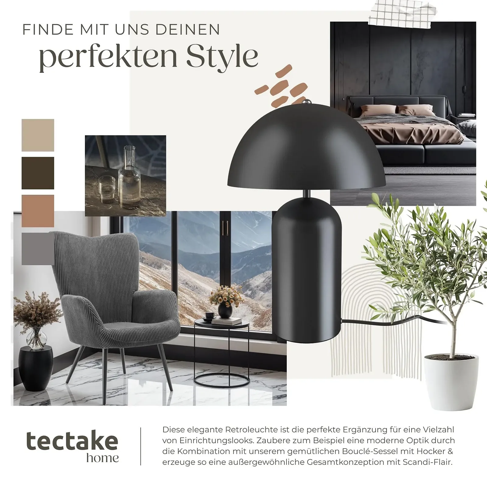 Настільна лампа tectake Mushroom Shape Vintage Retro Чорна, фото №7