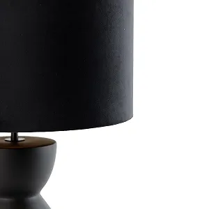 Настільна лампа приліжкова QAZQA Alisia керамічна кругла 35 см E27 Чорна з золотом synthetic.ua - Фото 1
