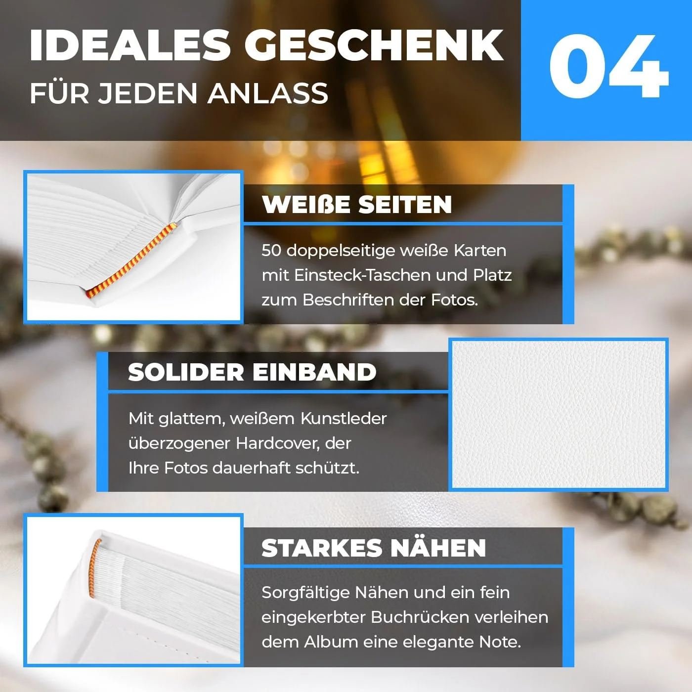 Альбом для фотографий Maverton 10x15 cm - Альбом с кармашками на 500 фотографий - 33x33cm - Белый, фото №5 Альбом для фотографий Maverton 10x15 cm - Альбом с кармашками на 500 фотографий - 33x33cm - Белый, фото №5