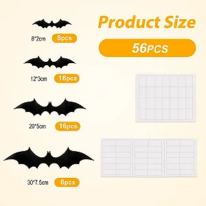 Наклейки на стіну SAVITA Halloween 3D Bat 56 шт. Чорний synthetic.ua - Фото 1