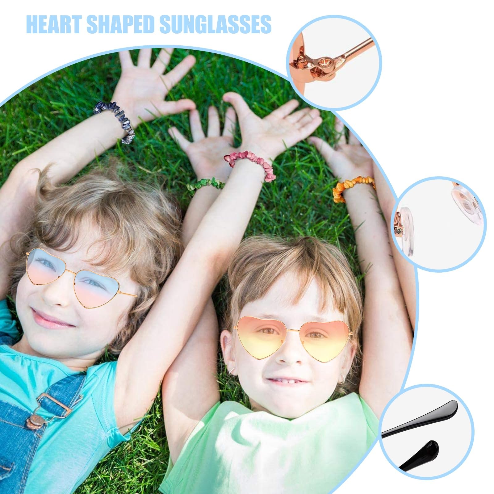 Сонцезахисні окуляри у формі серця MKKZLPN, золота оправа, блакитні, 2 шт, фото №5