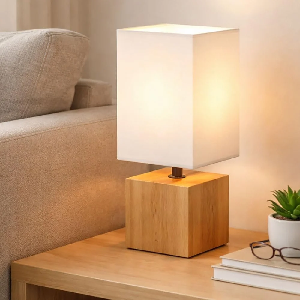 Настольная лампа Globo деревянная квадратная текстиль 1x E27 12 x 12 x 30 см Белая, фото №2